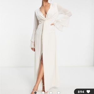 Hope & Ivy Bridal tiered sleeve embroidered maxi dress in ivory